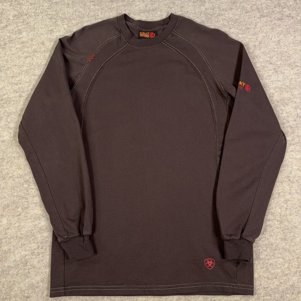 Ariat FR Air Crew L/S T Shirt Mens Small Brown Flame Resistant CAT 2 Workwear